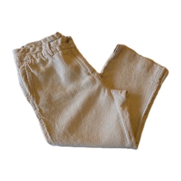 L.L.Bean Pants - LL Bean Womens Khaki Linen Cropped Pants Size 10P Coastal Scandi Minimal Neutral